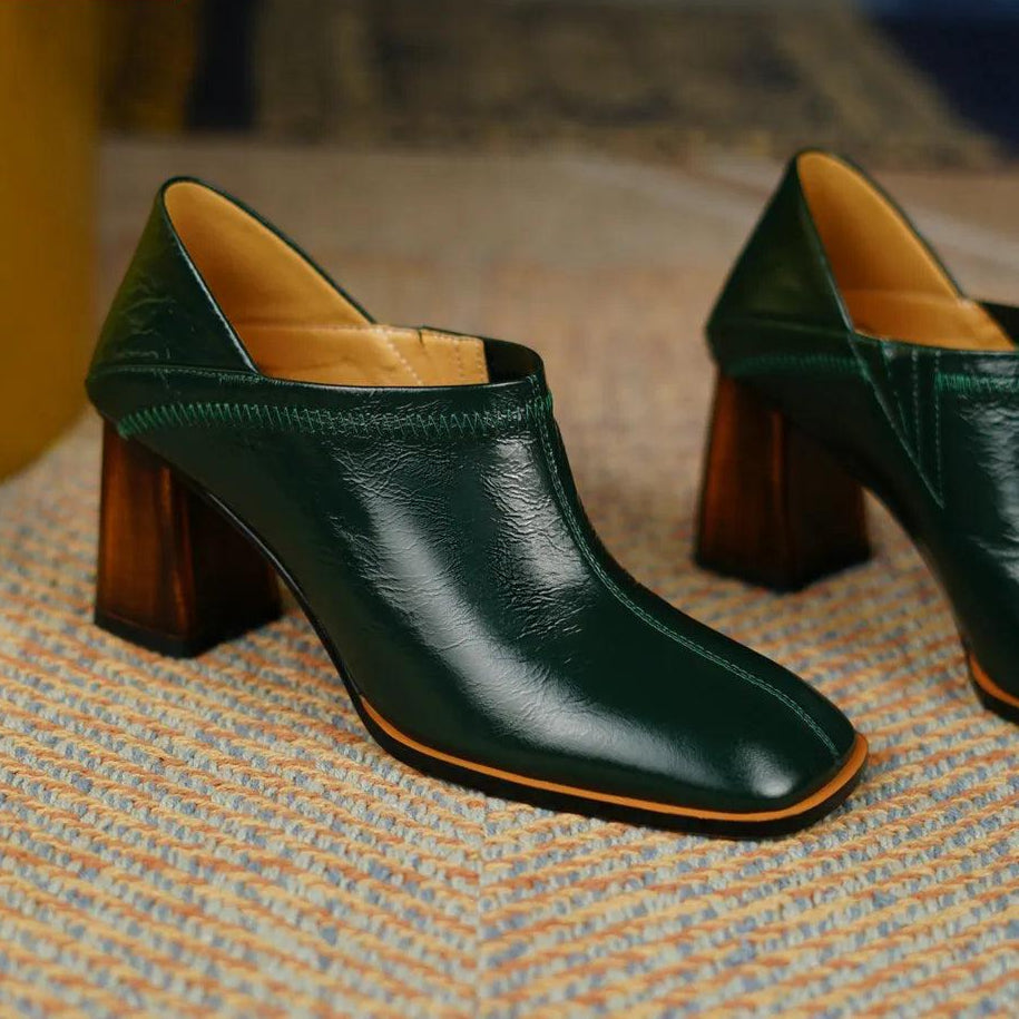 QUTAA 2022 Square Toe Square High Heels High Quality Genuine Leather Female Shoes Spring Autumn Dress Women Pumps Size 34-39 - Jimi Brothers 