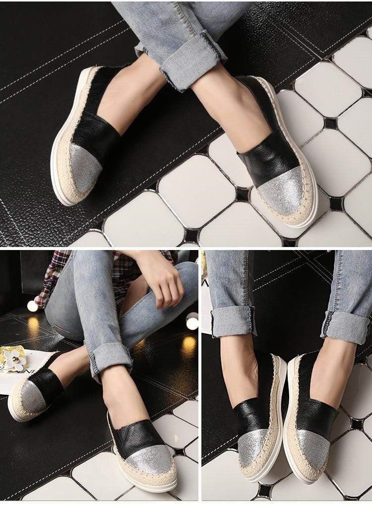 Round Toe Low-heel Color-blocking Flat Loafers, Slip-on Loafers