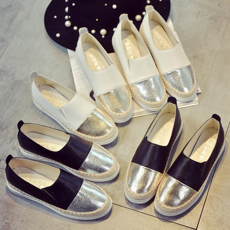 Round Toe Low-heel Color-blocking Flat Loafers, Slip-on Loafers