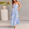 Rubby - Summer Striped Printed Suspender Long Dress With Pockets