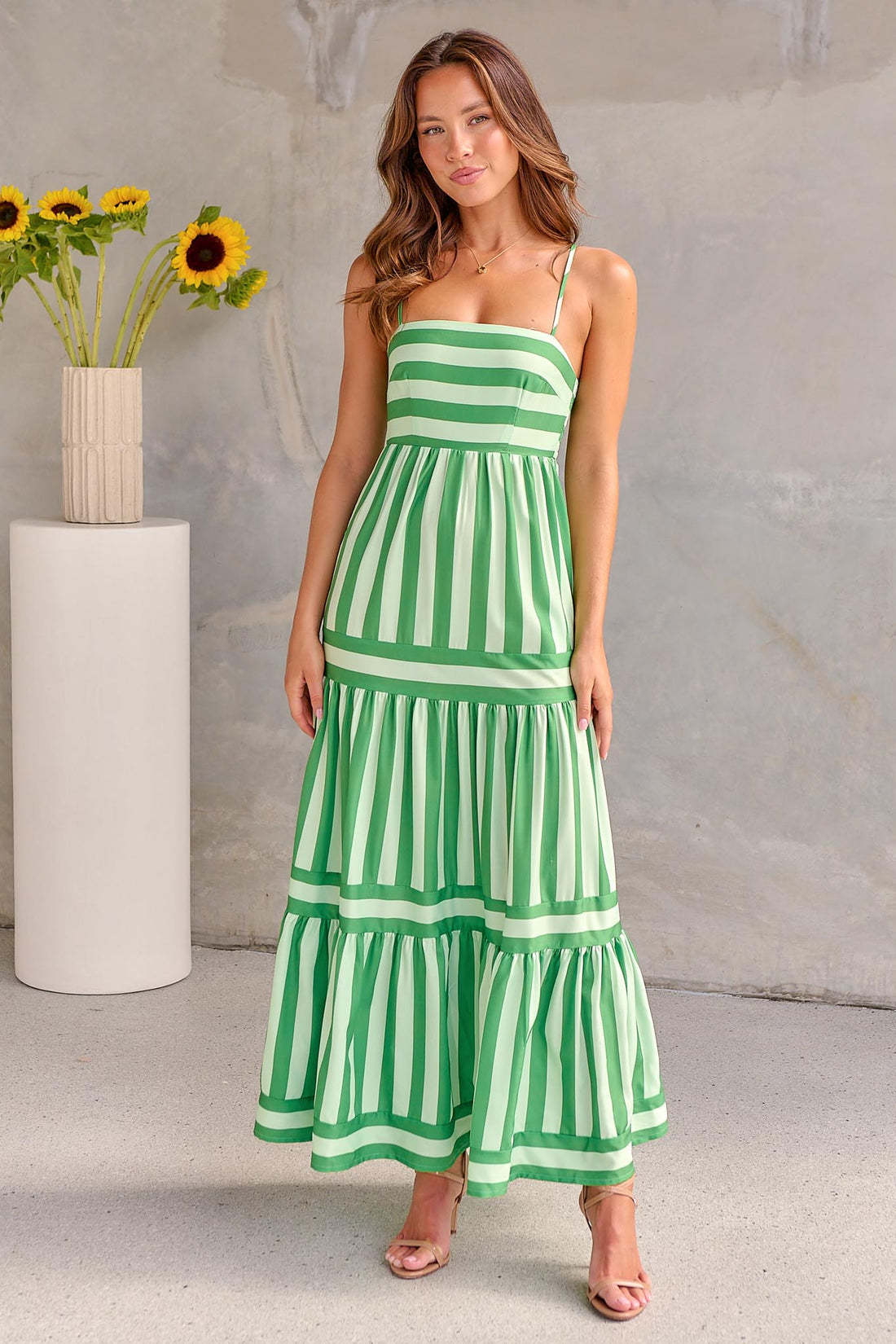 Rubby - Summer Striped Printed Suspender Long Dress With Pockets