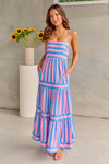 Rubby - Summer Striped Printed Suspender Long Dress With Pockets