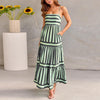 Rubby - Summer Striped Printed Suspender Long Dress With Pockets