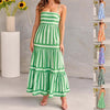 Rubby - Summer Striped Printed Suspender Long Dress With Pockets