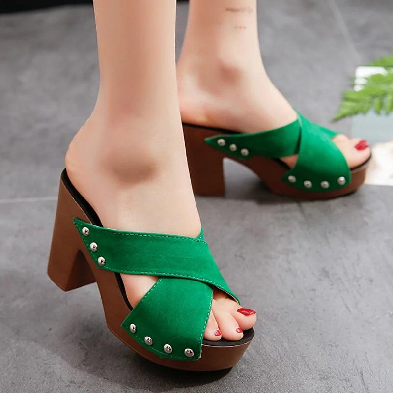 Square High Heel Platform Women's Summer Sandals: Elegant Rivet Pumps - Jimi Brothers 