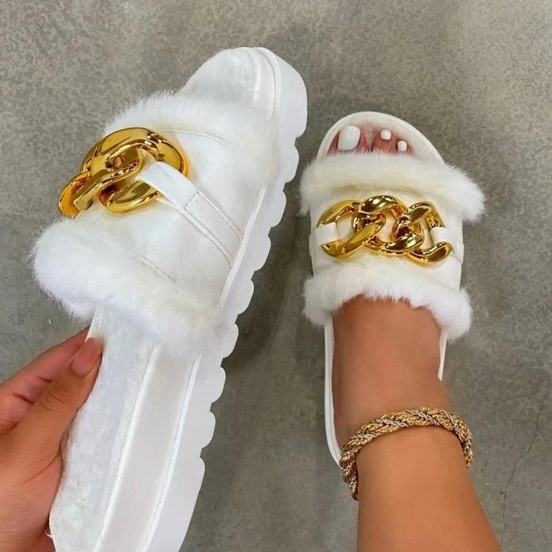 Summer Plush Open Toe Metal Chain Design Women's Sandals - Jimi Brothers 