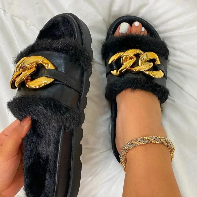 Summer Plush Open Toe Metal Chain Design Women's Sandals - Jimi Brothers 
