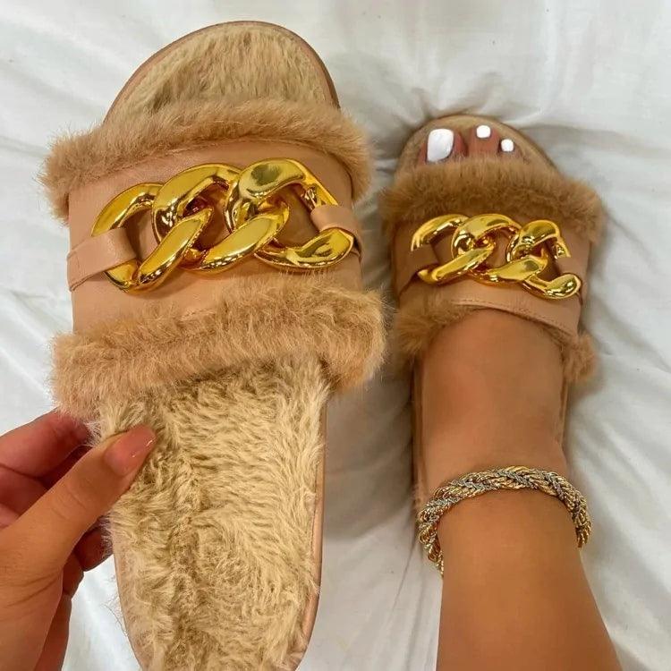 Summer Plush Open Toe Metal Chain Design Women's Sandals - Jimi Brothers 