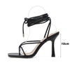 Vintage Square Toe High Heel Sandals: Cross Strap Thong Design - Jimi Brothers 