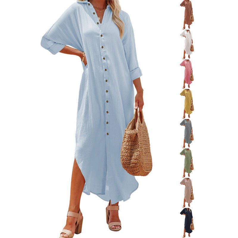 Women's Cardigan Breasted Solid Long Sleeve Dress