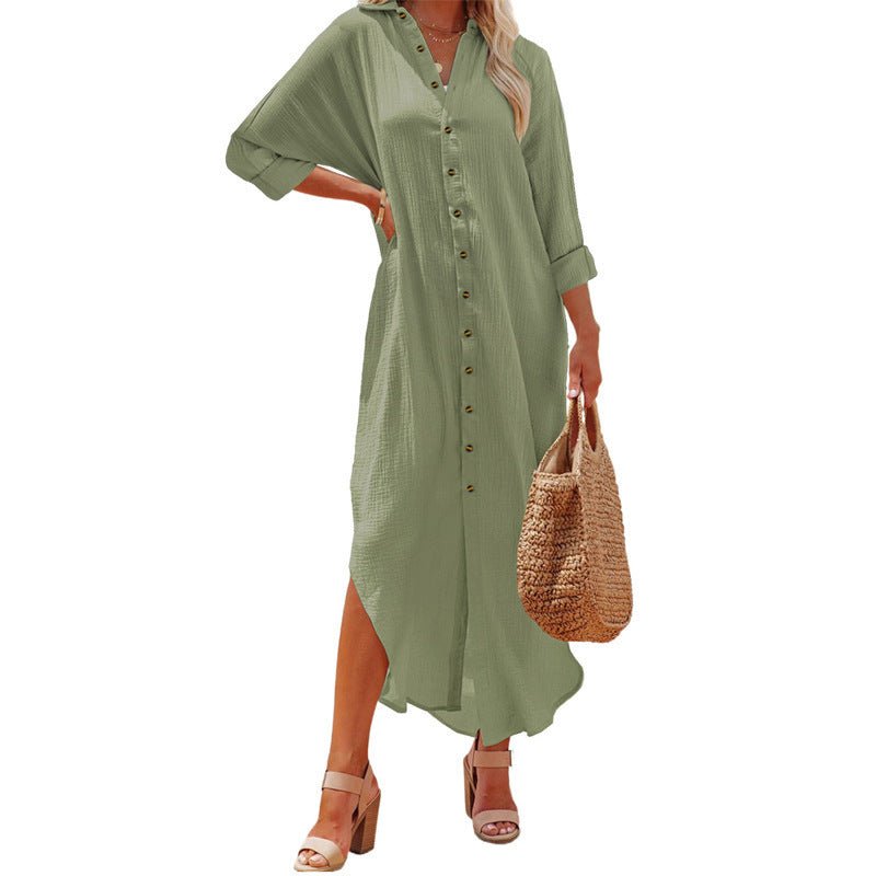 Women's Cardigan Breasted Solid Long Sleeve Dress