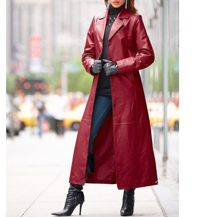 Women&#39;s leather coat long coat