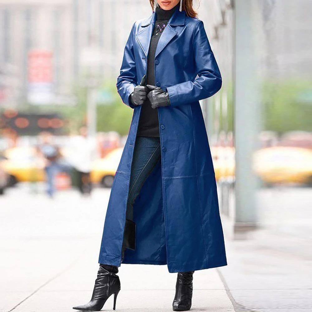 Women's leather coat long coat