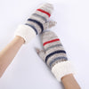 Women&#39;s Striped Mixing Colors Knitted Wool Fleece-lined Thickened Mittens Warm Ski Gloves