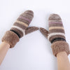 Women&#39;s Striped Mixing Colors Knitted Wool Fleece-lined Thickened Mittens Warm Ski Gloves