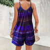 Womens Summer Casual Print Sleeveless Rompers Loose Spaghetti Strap Shorts Jumpsuit With Pockets