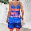 Womens Summer Casual Print Sleeveless Rompers Loose Spaghetti Strap Shorts Jumpsuit With Pockets
