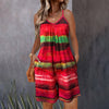 Womens Summer Casual Print Sleeveless Rompers Loose Spaghetti Strap Shorts Jumpsuit With Pockets