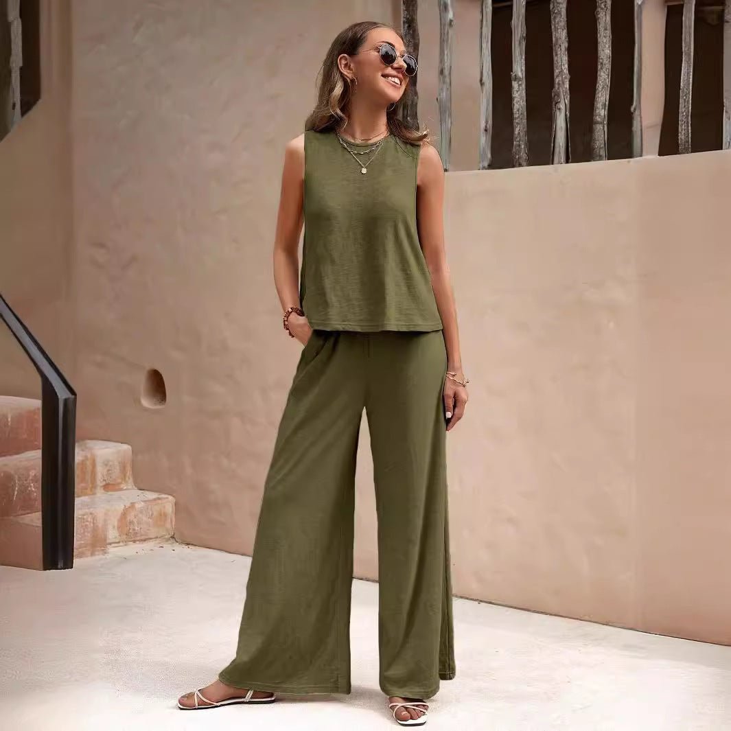 Women's Two Pieces Suit With Sleeveless Tank Top And Wide-Leg Pants