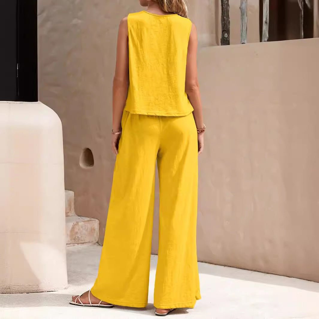 Women's Two Pieces Suit With Sleeveless Tank Top And Wide-Leg Pants