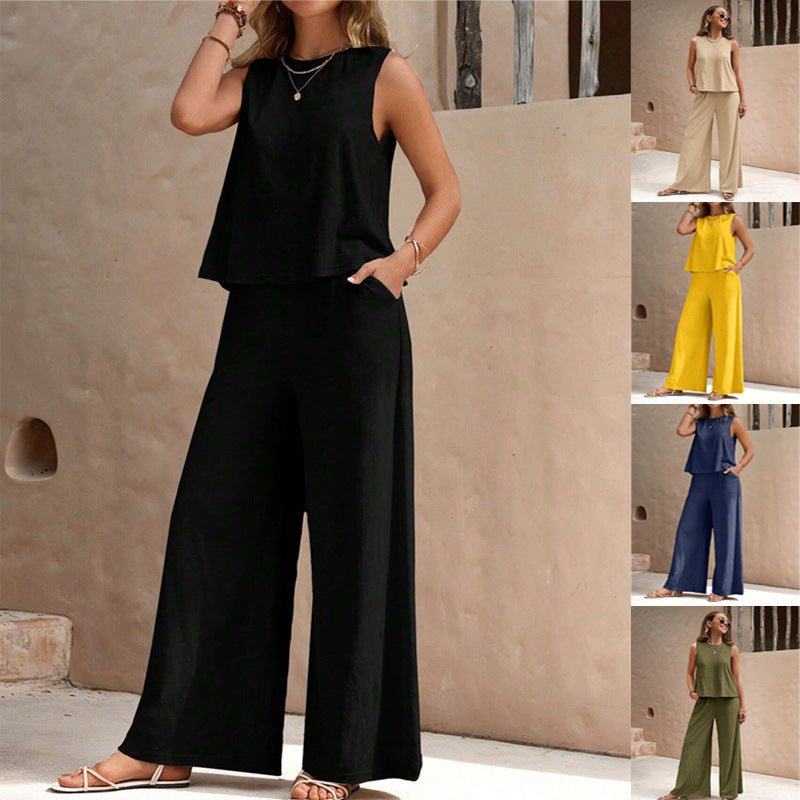 Women's Two Pieces Suit With Sleeveless Tank Top And Wide-Leg Pants