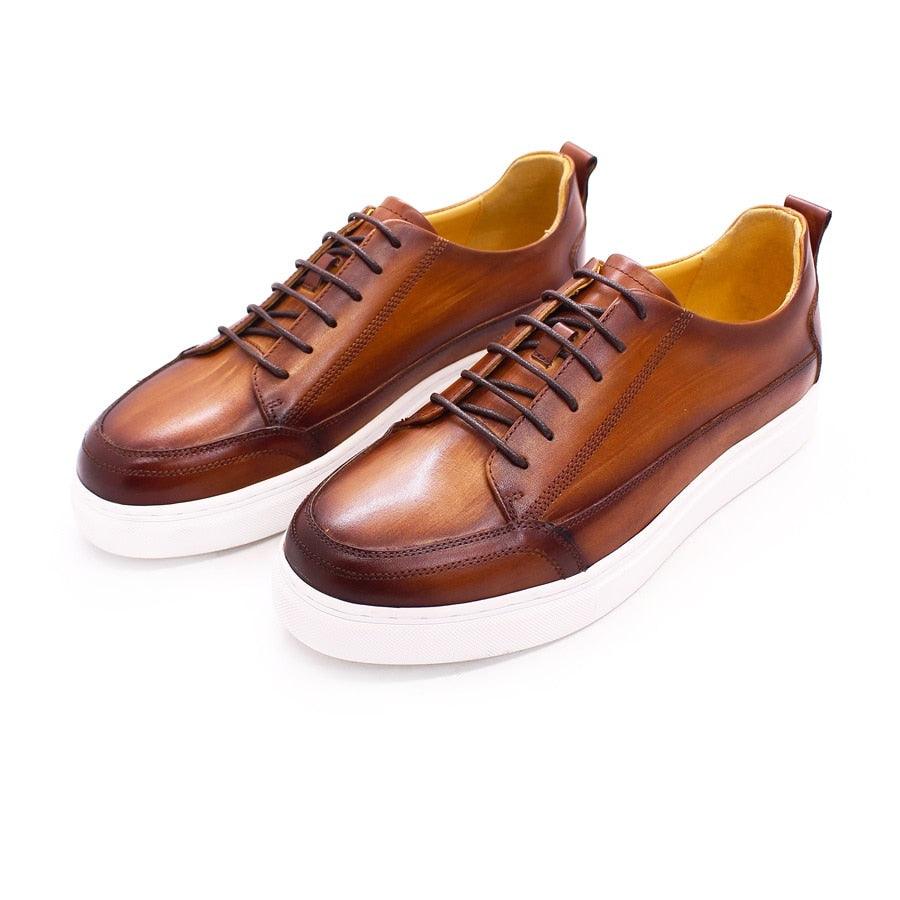 Luxury Handmade Men&#39;s Leather Shoes Casual Comfortable Men&#39;s Shoes Brown Lace-up Flat Shoes Men&#39;s Daily Dating Party Shoes - Jimi Brothers 